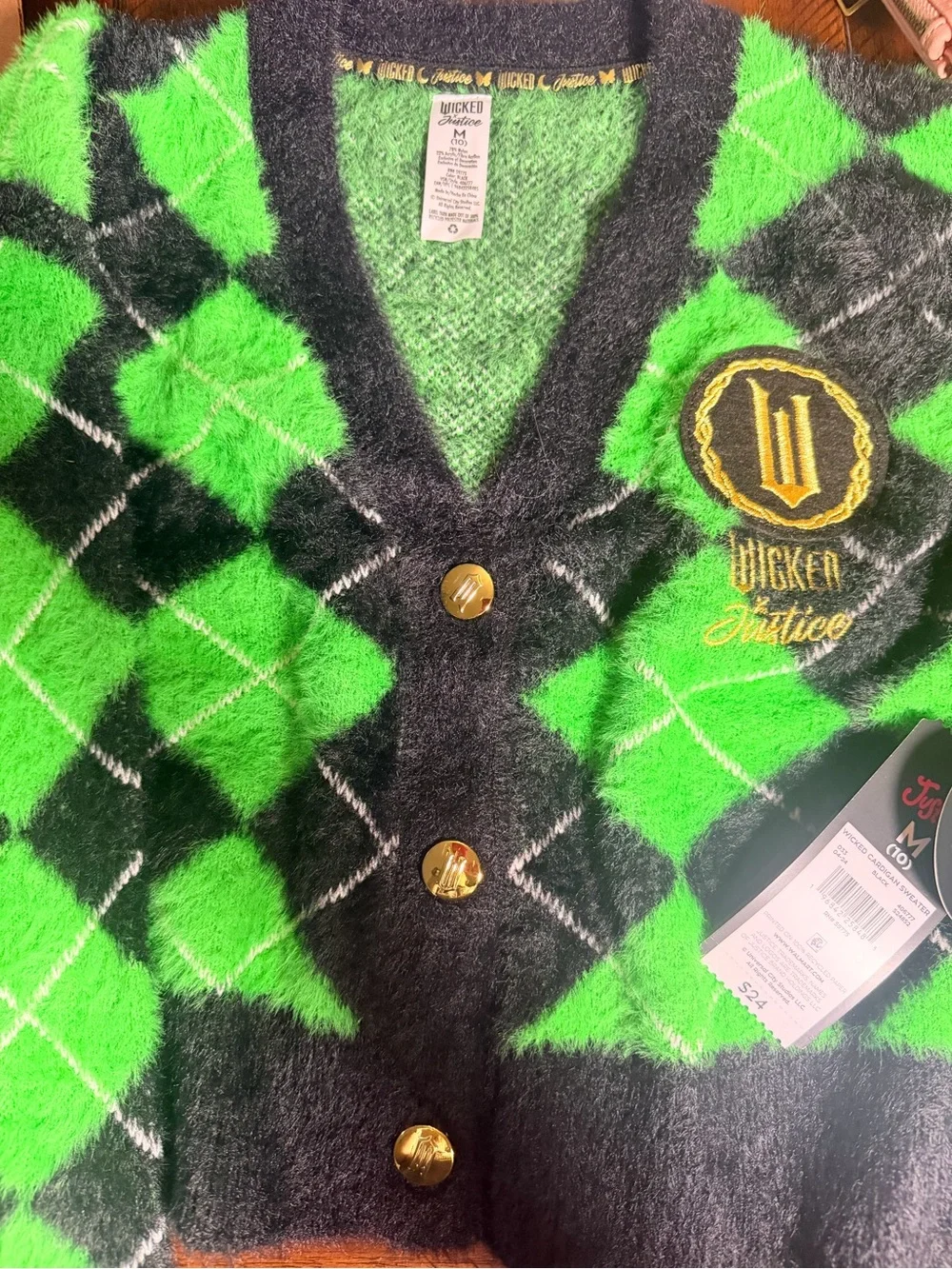Justice-Wicked Black and Green Cardigan Sweater size M (10)